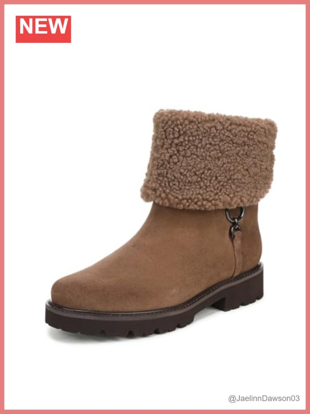 Suede Ankle Bootie with Faux Shearling Collar Pull-On Block Heel